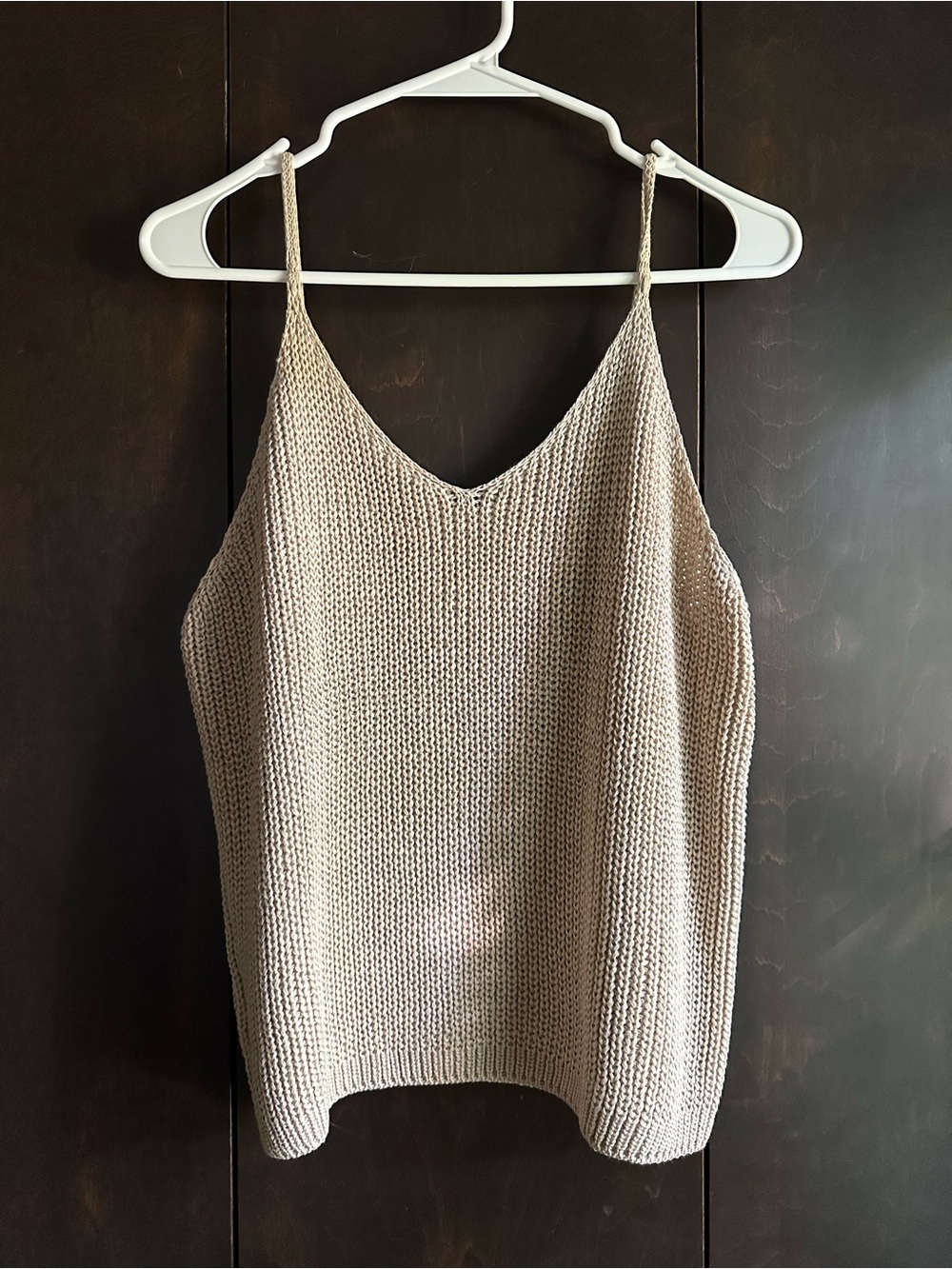 Knit Spaghetti-Strap Camisole in Taupe